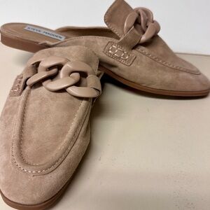 Steve Madden Beige Suede Loafers with Chain Accent